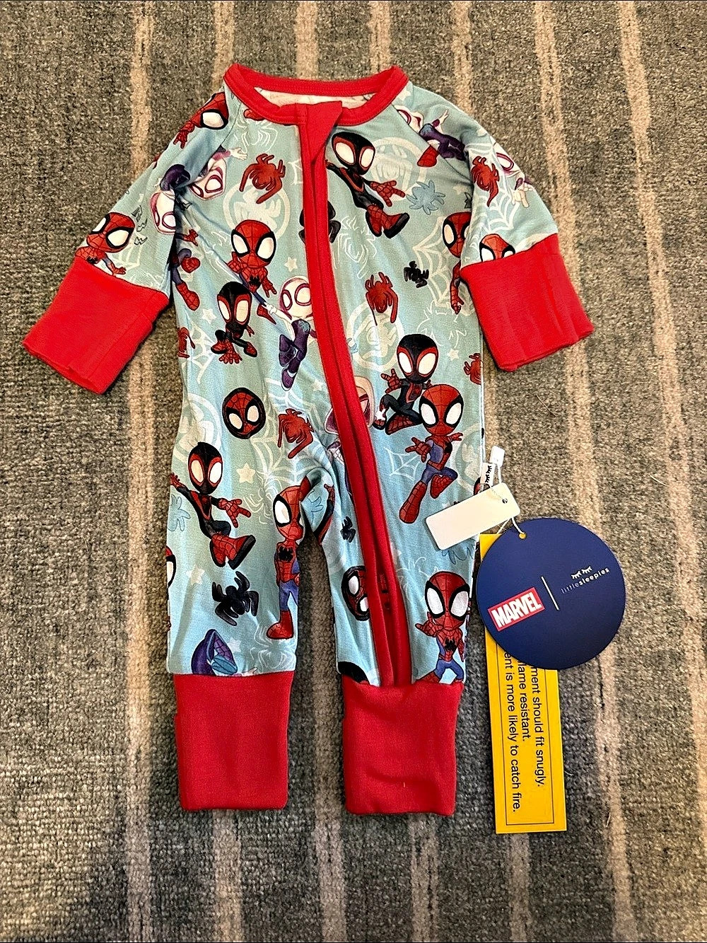 little sleepies Spidey & Friends Tiny Webs Zippy Footie Pajamas Blue & Red Boys